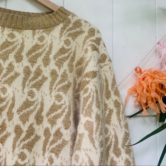 vtg vsco 80s Gold Shimmer Oversized Sweater Tunic - Picture 11 of 11